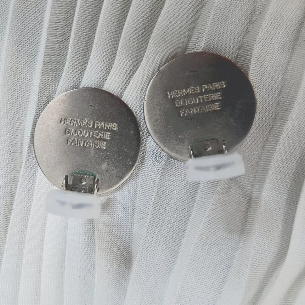 Hermes Vintage Clou de Selle Button Clip Earrings Matte Silver